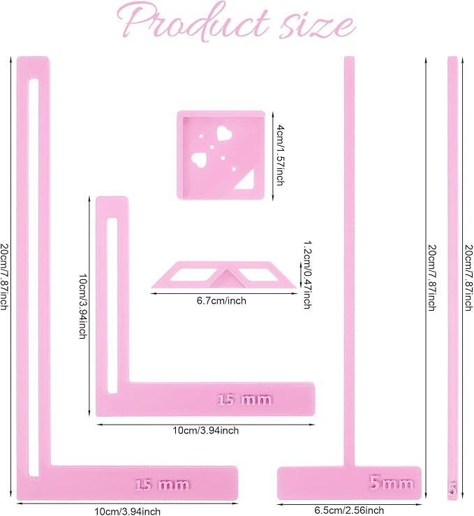 6PCS Book Binding Tool, Easy Scrapbooking Tools Kit for Starter, L Ruler + T Ruler + I Ruler + Corner Miter + Eyelet Guiding for Journal, Notebook, DIY Projects, Scrapbooking Bookbinding (Pink)