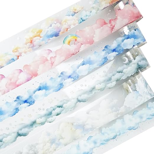 Dreamy Cloudscape PET Tape Set, 6 Rolls of Sky-Themed Stickers for Scrapbooking, Junk Journaling, DIY Crafts, and Art Supplies
