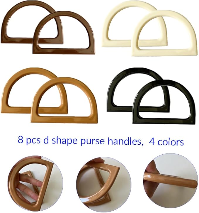 4 Pcs Leather Crochet Bag Bases, 8 Pcs D Shape Purse Handles with 2 Size Crochet Hooks for DIY Bags Craft Making