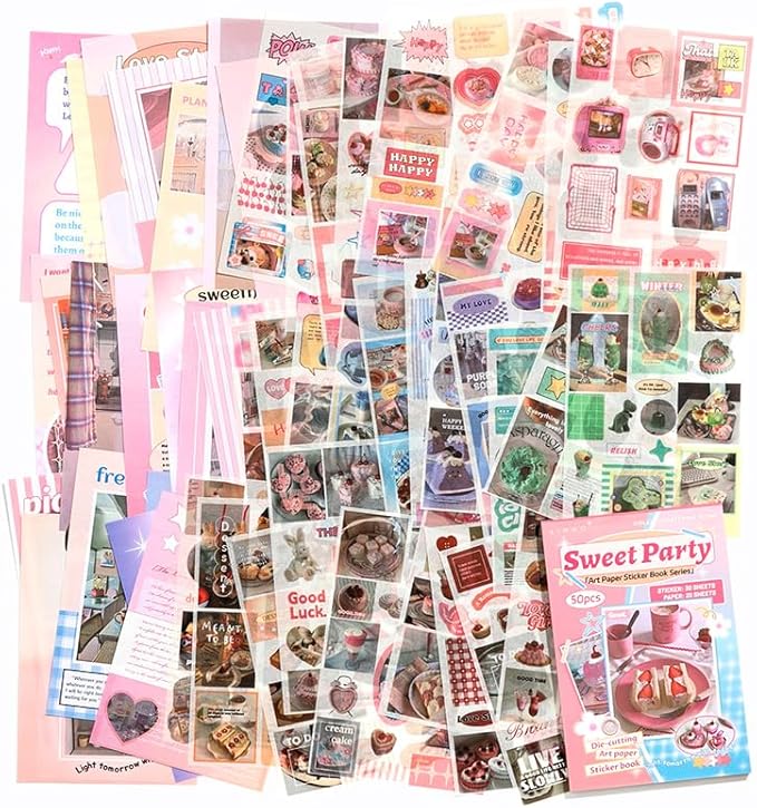 50 Sheets Washi Sticker Book, 30 Sheets Aesthetics Stickers & 20 Sheets Washi Paper for Journaling Scrapbooking Bullet Journals Planners Letter Card Making