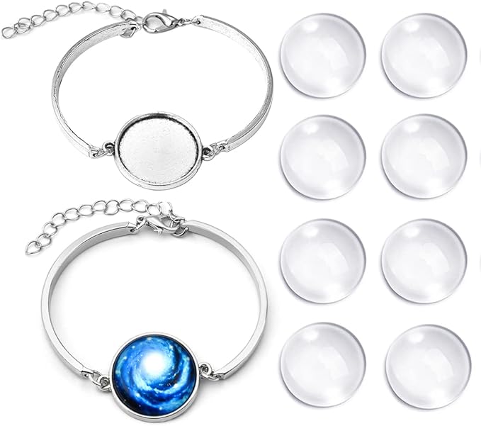 DROLE 20Pcs Cabochon Bracelet Settings Kit-10Pcs 20mm Antique Silver Adjustable Bracelet Blank with 10Pcs 20m Round Clear Glass Cabochons for Jewelry Making