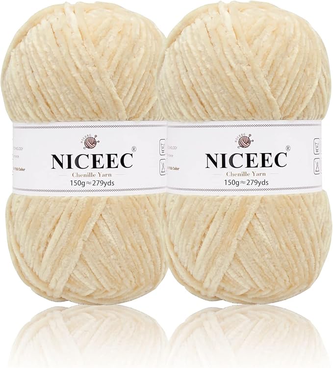 NICEEC 2 Skeins Soft Chenille Yarn Blanket Yarn for Knitting Fancy Yarn for Crochet Weaving DIY Craft Total Length 2×255m (2×279yds, 2×150g)_Khaki