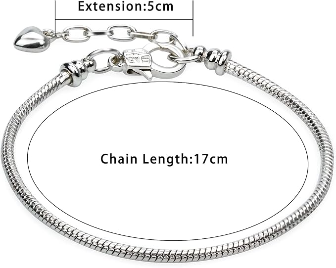 tiggell 5pcs Chain Bracelets Kit Silver Plated Snake Chain with Heart Lobster European Charm Bracelet for Christmas DIY Women Jewelry Findings Bracelet Making