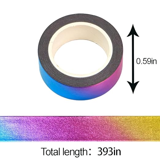 Foil Washi Tape,2 Rolls 5/8" x 393 inches(15mm*10M) Washi Tape, Masking Tape Craft Supplies Tape for Scrapbooking DIY Craft DecorativeFoil Washi (Gradient Rainbow)