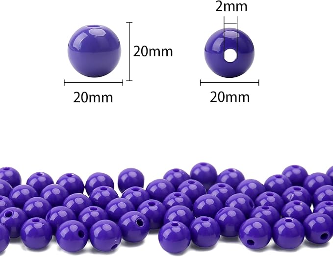 bonny boxx 40pcs 20mm smooth deep purple acrylic round beads, plastic resin bubblegum balls chunky gumball beads for necklace and bracelet making, crafting supplies