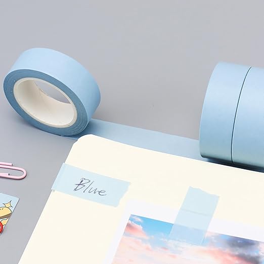 NatSumeBasics 3 Light Blue Washi Tapes Plain Decorative Masking Tape,32 Feet Self-Adhesive Tapes for Packaging Decor Journals Scrapbooks Planners DIY Crafts Gift (Light Blue)