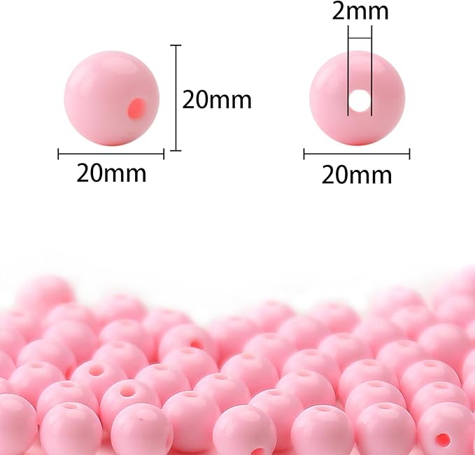 bonny boxx 40pcs 20mm smooth light pink acrylic round beads, plastic resin bubblegum balls chunky gumball beads for necklace and bracelet making, crafting supplies