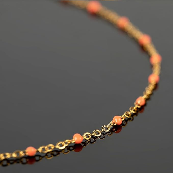 UMAOKANG 33 Feet Gold Plated Jewelry Making Chain Stainless Steel Cable Link Chains Bulk Orange Enamel Bead Decorative Craft Chain Roll