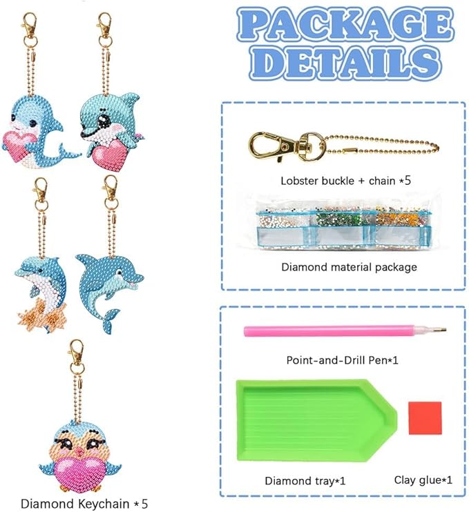 Diamond Painting Keychains Kits, Double Sided Diamond Art Keyrings for Adults, DIY Art Key Rings Ornaments Kits