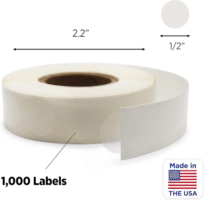 chromalabel 0.50 inch round label clear transparent dot stickers, 1000 labels per roll, non-perforated