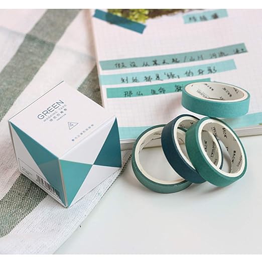 YUBBAEX Natural Color Washi Tape Set 4 Rolls Morandi Decorative Tape for DIY Crafts, Journals, Planners, Scrapbooking, Wrapping (1-Green)