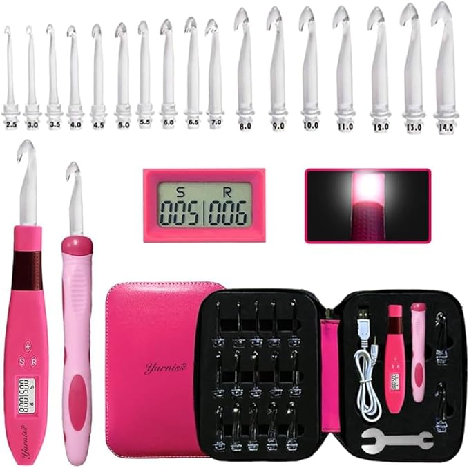 Yarniss 17 Size Counting Crochet Hooks Set, Light Up Crochet Hooks for Stitch & Row Counter