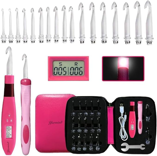 Yarniss 17 Size Counting Crochet Hooks Set, Light Up Crochet Hooks for Stitch & Row Counter