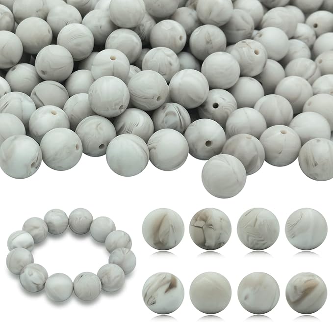 DIYOMR 100Pcs Silicone Beads - 15mm Round Beads for Necklace, Bracelet, Pens & Keychain Making (Rock)