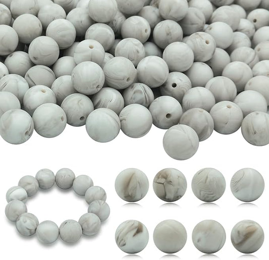 DIYOMR 100Pcs Silicone Beads - 15mm Round Beads for Necklace, Bracelet, Pens & Keychain Making (Rock)