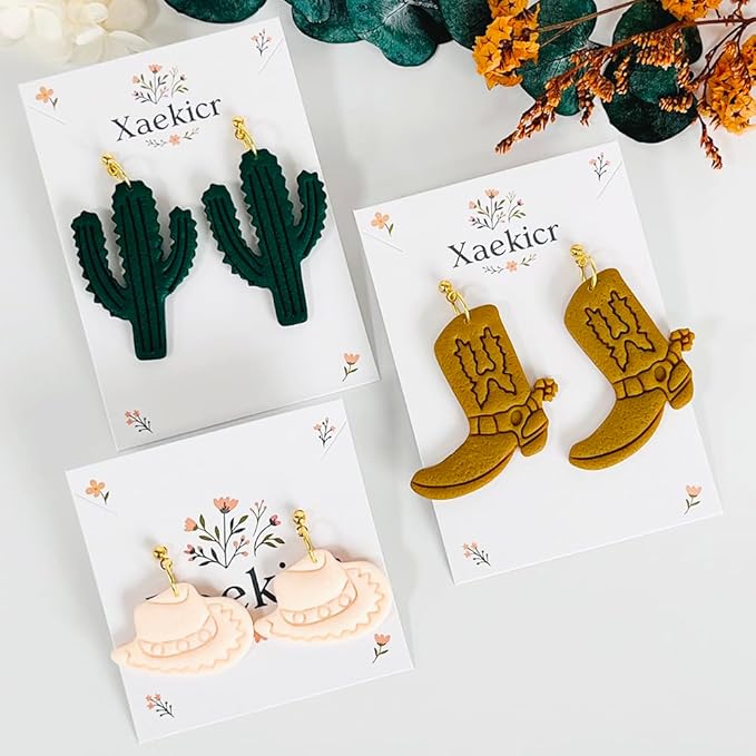 Xaekicr Western Theme Polymer Clay Cutters Set – 3PCS Cowboy Hat Boot Cactus Clay Earring Cutters, Polymer Clay Molds and Tools for DIY Jewelry Making