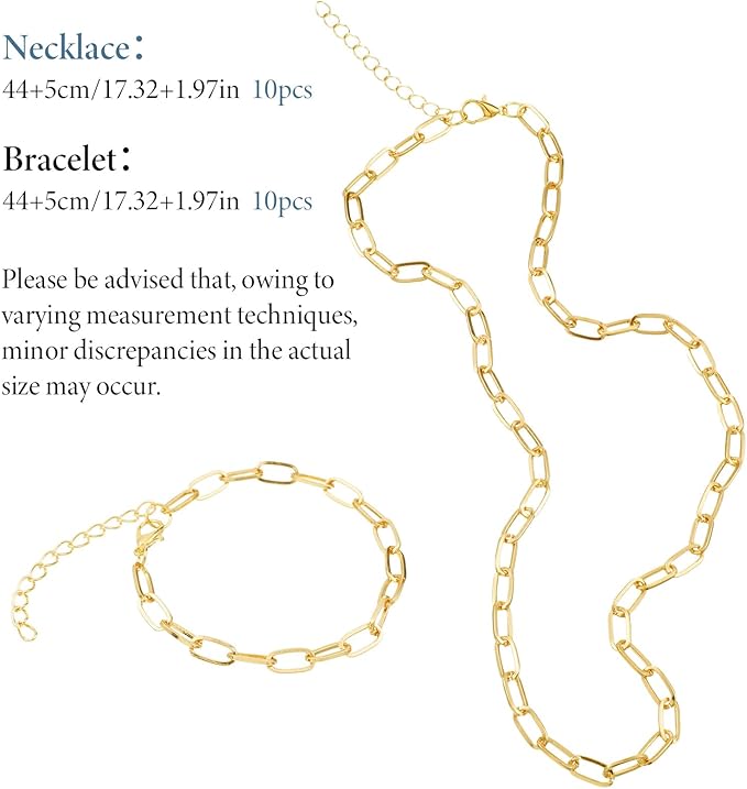 Oqqlin 20 Pcs Paperclip Chain Necklace Bracelet Kit, Gold Charm Necklace Bracelets Making Kit with Lobster Clasps Alloy Paperclip Chain Bulk for DIY Jewelry Making (18 Inch, 6.5 Inch)