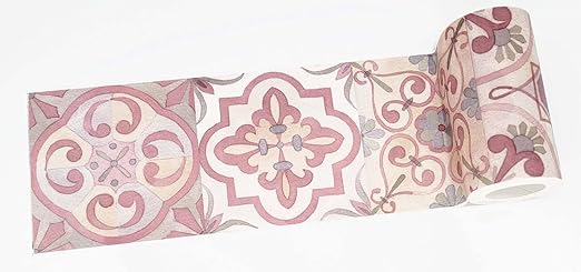 Serenity Fair Washi Tape – Mediterranean Tile Pattern, Extra Wide 4 Inch Scrapbook Supplies for Scrapbooking, Journaling, Stickers, Craft Paper, and DIY Scrapbook Tape Roll (Red White)