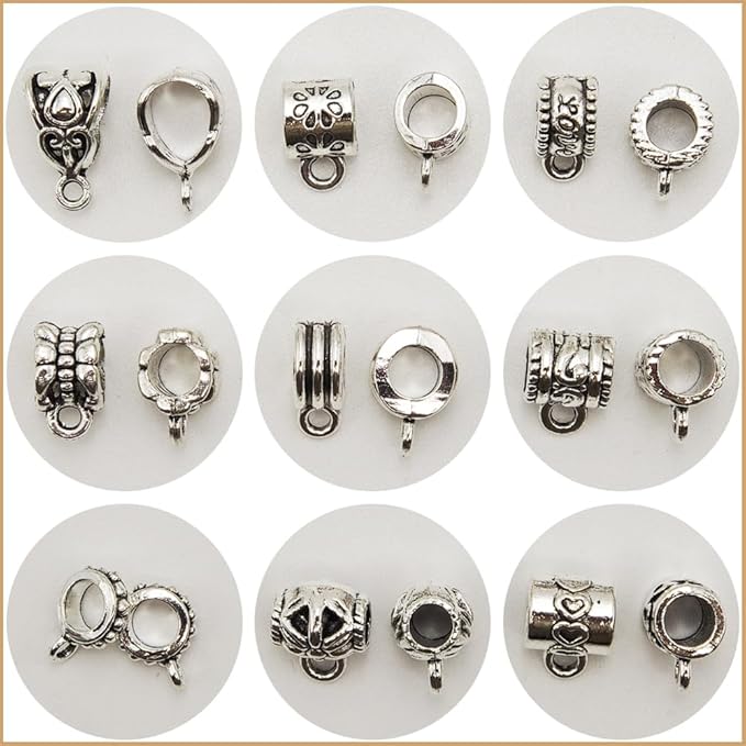 INSPIRELLE 144 Pieces Antique Silver Bails Metal Alloy Bail Bead for Bracelet Necklace Earring Jewelry Making