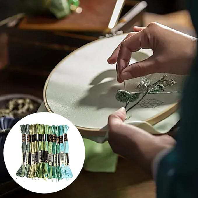 12 Skeins 105 Yards Green Embroidery Thread Variegated Cross Stitch Floss Bulk 6 Ply Polyester Yarn Colorful Friendship Bracelet String for Sewing Making Needlecraft Knitting Stitching DIY