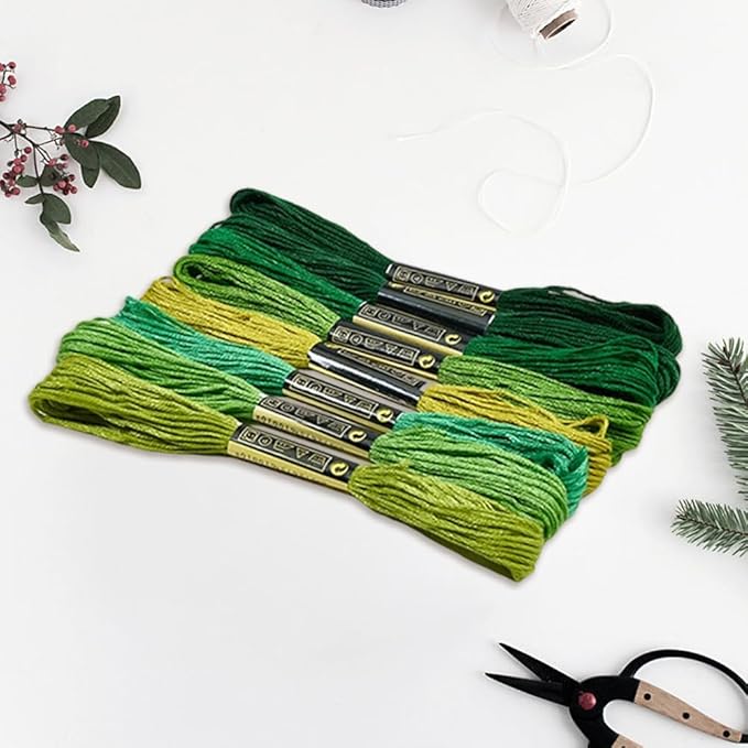 16 Skeins 131 Yards Embroidery Thread Friendship Bracelets String Cross Stitch Threads Cotton Floss Yarn DIY 6 Ply 1.2mm for Making Sewing Needlework Knitting Stitching Craft Supply Green