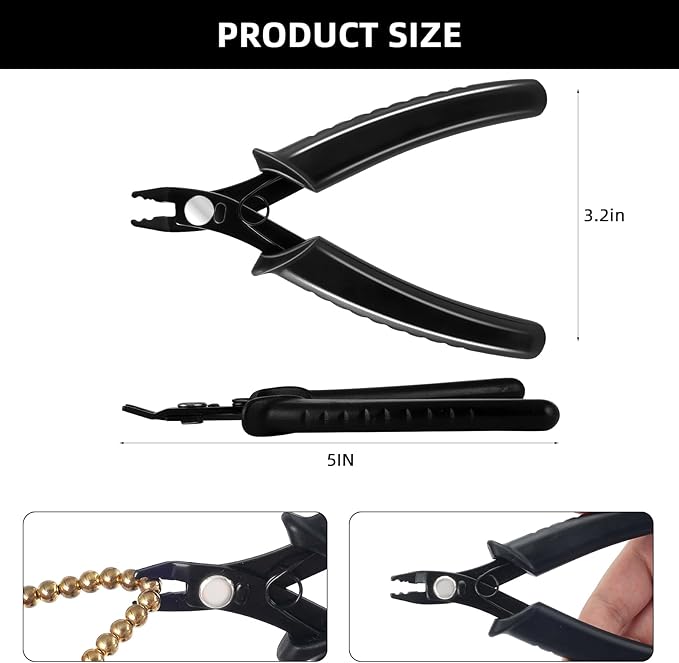 Bead Crimping Pliers Bead Crimper Tool for Jewelry Making 5 Inch Crimping Pliers Tool with PVC Handle Jewelry Crimper Plier for Bracelet Beading DIY Craft Jewelry Making Supplies (Black)