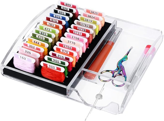Acrylic Working Tray for Cross Stitch and Embroidery Supplies, Embroidery Floss Bobbins Organizer with Magnetic Needle Holder and Tools Storage-Tray Only(Small-For 3mm acrylic bobbin)