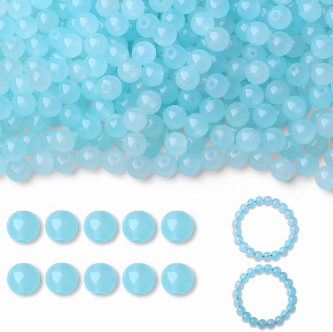500Pcs Light Blue Glass Beads 8mm for Bracelets, Round Crystal Beads for Bracelet Making Kits Earring Necklaces and DIY Crafts(Light Blue)