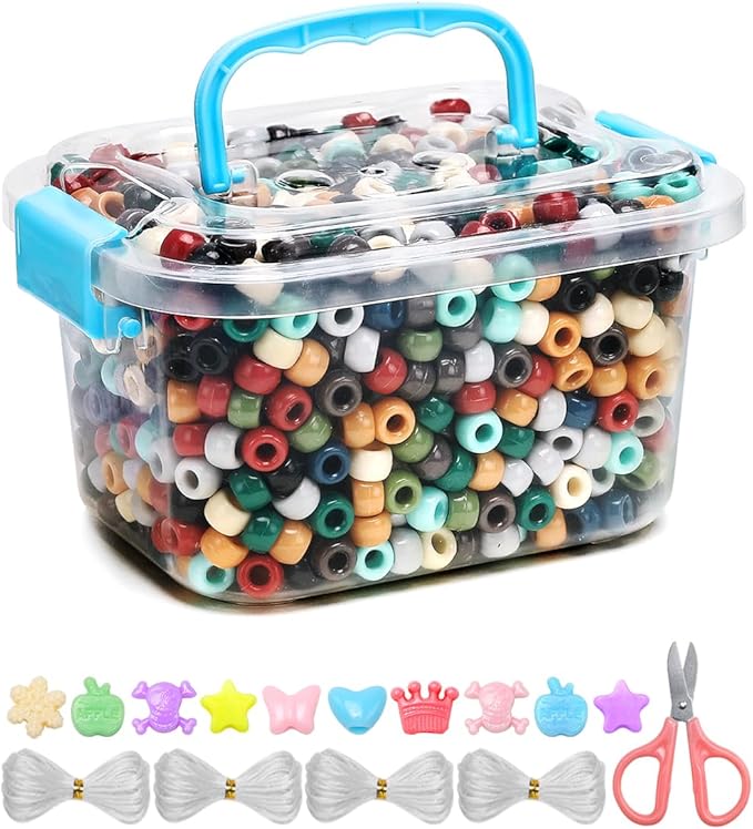 iooleem earth tone colored bulk pony beads - 1000pcs kit for friendship bracelets & jewelry making, easy storage