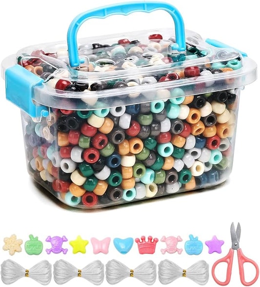 iooleem earth tone colored bulk pony beads - 1000pcs kit for friendship bracelets & jewelry making, easy storage