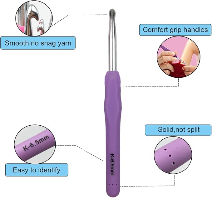 Mdoker Extra Long Crochet Hooks,Ergonomic Grip Soft Handles for Handmade DIY Crocheting,Crochet Hook Needles for Arthritic Hands,Size K/10.5(6.5MM)