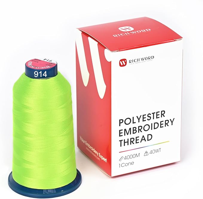 Poolin Embroidery Machine Thread Richword Selected Green 4000M 40WT Polyester Embroidery Thread – Smooth, Strong Single Spool for Home & Commercial Machines 0914