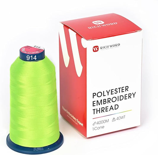Poolin Embroidery Machine Thread Richword Selected Green 4000M 40WT Polyester Embroidery Thread – Smooth, Strong Single Spool for Home & Commercial Machines 0914