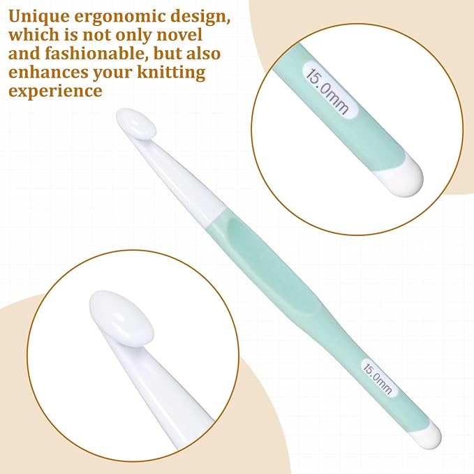 15mm Large Crochet Hook with Ergonomic Handle, Big Crochet Hooks for Chunky Yarn, Rubber Handle Crochet Hook, Professional Huge Crochet Needles for Beginners and Experiecced Crochet Lover