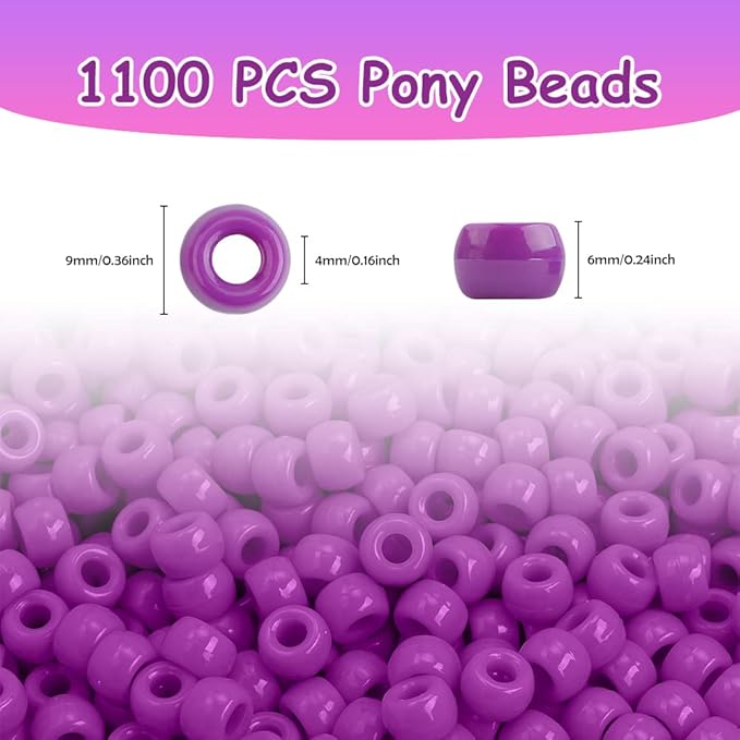anpiwshjo pony beads 1100 pcs, purple, plastic, round, loose, for jewelry making, bracelets, hair beads