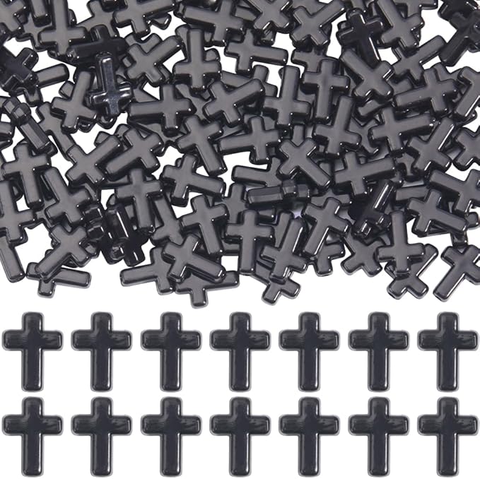 SUNNYCLUE 300Pcs Black Cross Beads Cross Bead Bulk Easter Charms Acrylic Crosses Opaque Small Chunky Crucifix Mini Spacer Loose Bead for Jewelry Making Beads Assortments DIY Necklace Bracelet Earrings