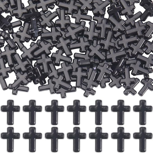 SUNNYCLUE 300Pcs Black Cross Beads Cross Bead Bulk Easter Charms Acrylic Crosses Opaque Small Chunky Crucifix Mini Spacer Loose Bead for Jewelry Making Beads Assortments DIY Necklace Bracelet Earrings