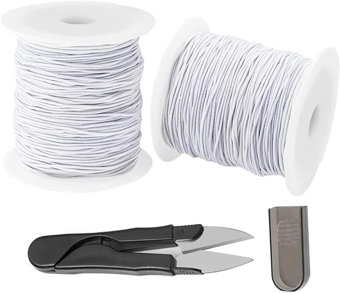 0.8mm White Elastic Cord for Bracelets, QBJAYTY Strong Stretchy Bracelet String for Clay Letter Beads, Pony Beads, Stretch Elastic String for Bracelet Making, White 2 Rolls