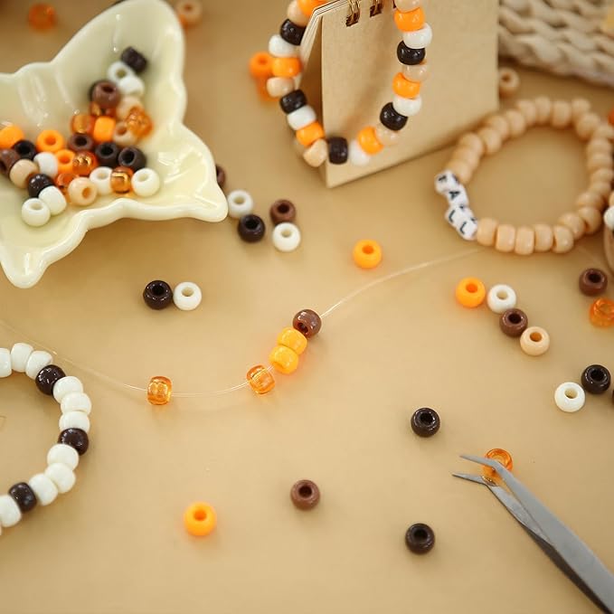 megoogo 1000pcs pony beads bulk for friendship bracelets brown orange maillard fall beads hair beads for braids crafts making fall thanksgiving day party decoration supplies