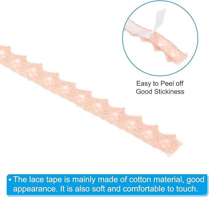 PATIKIL 0.6" Wide 2 Yards Self-Adhesive Lace Tape Lace Ribbon, 3 Pack Cotton Washi Trim Sticker Masking for Craft Scrapbooking DIY Card Making, Apricot Pink