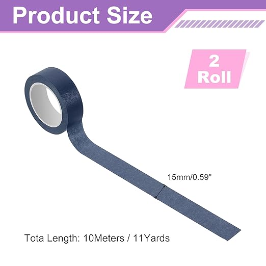 uxcell 2 Rolls Colored Washi Tape, 11 Yards x 0.6" Colored Masking Tape Painters Tape, Decorative Masking Tape for Arts & Crafts Labeling DIY Scrapbooking Gift Wrapping, Dark Blue