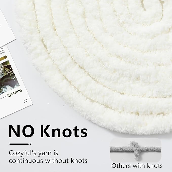 Chunky Yarn for Hand Knitting - #10 Chunky Chenille Yarn, Jumbo Big Thick Chunky Yarns for Crocheting, Super Bulky Chunky Knit Blanket Yarns, 8 Skein (25 yds 8 oz Each Skein), Cream