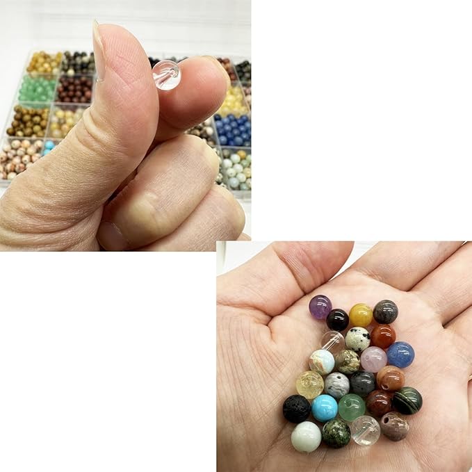 Yephac 1120pcs 6mm Natural Stone Beads, Round Crystals Bead Genuine Real Stones, Gemstone Beads Kit Charms for Bracelets Jewelry Making,Box Packed(28 Colors-1,6mm)