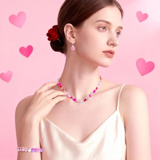 636pcs glass beads for jewelry making - pink red valentine's day craft crystal beads with loose beads sparkly faceted beads hole drilled diy for bracelets craft earrings necklace jewelry making