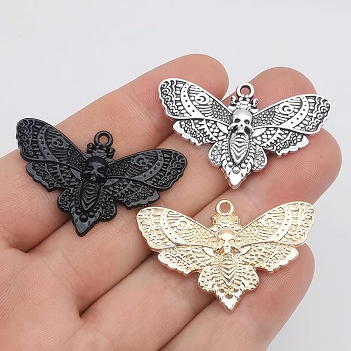 20PCS Skull Head Moth Pendant Alloy Gothic Moth Charms Death Head Insect Jewelry Charms For Jewelry Making DIY Bracelets Necklaces Crafts