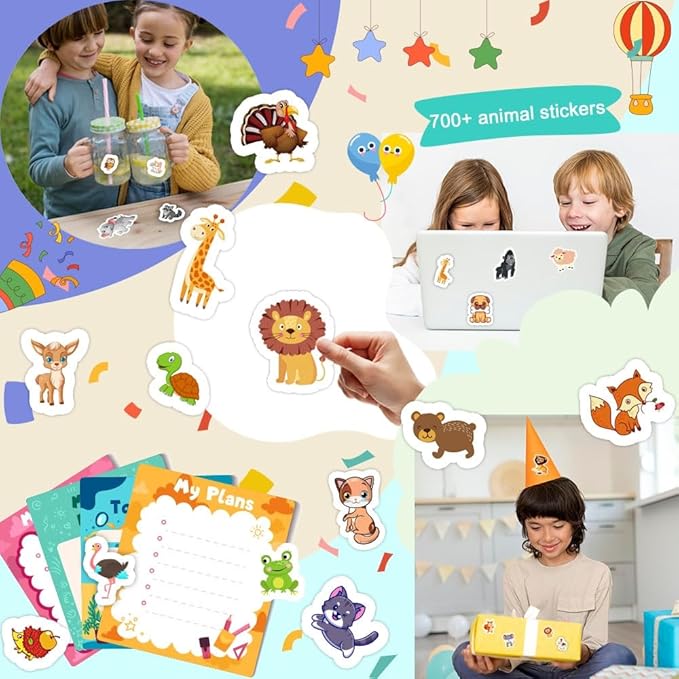 36 sheets animal stickers for kids, 700+ cute animal stickers for scrapbooking, teachers classroom prizes, goodie bag stuffers, birthday gift idea, party favors, decorations