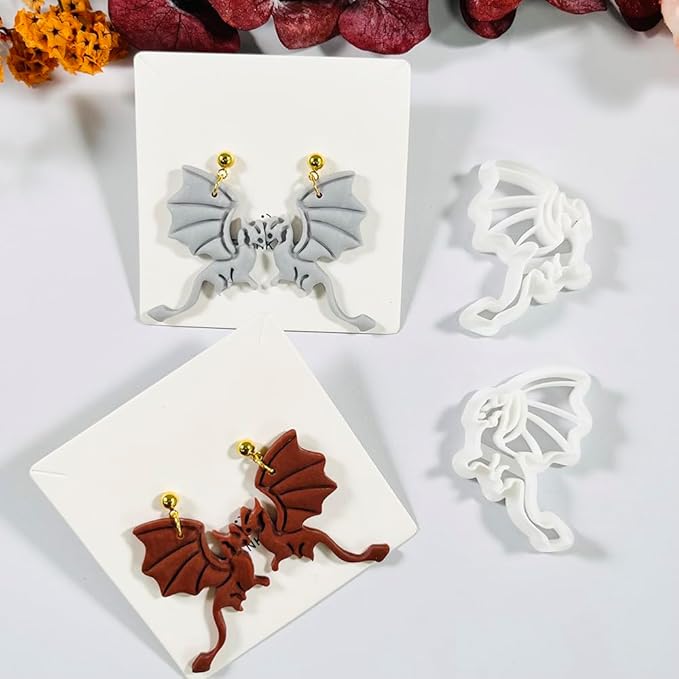 Xaekicr Polymer Clay Cutters Dragon Set – 2PCS Fantasy Dragon Clay Earring Cutters for Polymer Clay Jewelry, Halloween Gothic Clay Tools and Cutters for Cosplay and DIY Crafts