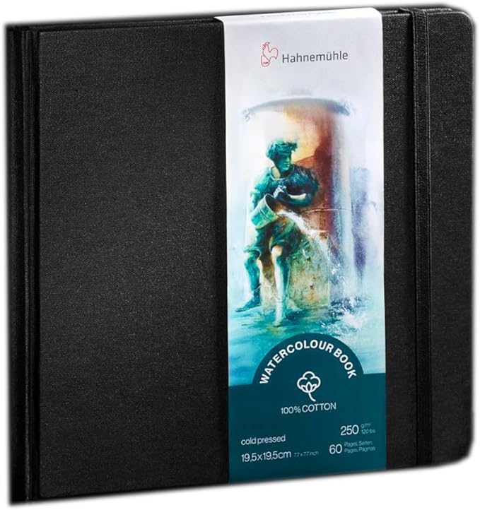 Hahnemühle 10625357 Watercolour Book 250 G/M2, 100% Cotton, AQUARELA NOTEBOK, TAM 19.5X19.5CM, 30 FLS/60 PAG., Natural White