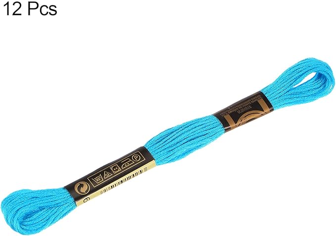 HARFINGTON 12 Skeins Embroidery Floss 8m Each Egyptian Long Fiber Cotton Cross Stitch Thread 26S/2x6 for Embroidery Projects Bracelet, Clear Blue