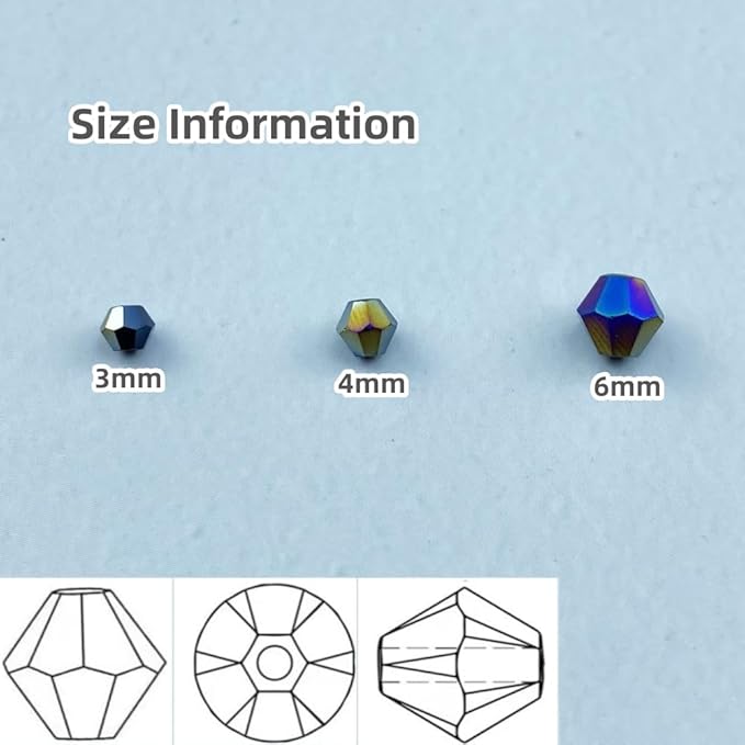 600pcs Bicone Crystal Beads 3mm Crystal Glass Faceted Beads for Necklace Bracelet Earrings DIY Jewelry Crafts Making Supplies(Black AB)